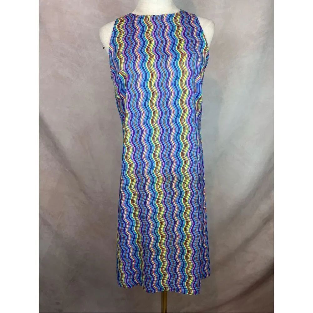 Vintage Squiggle Rainbow Dress 90s does 70s Size Small
